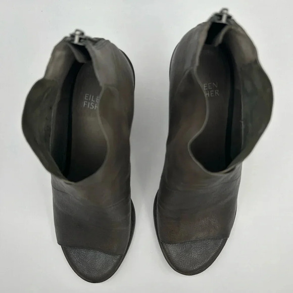EILEEN FISHER 'Ink' Open Toe Block Heel Bootie  Sandal Gray Leather Size 7 - Picture 15 of 15